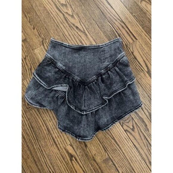 MOTHER The Ruffle Mini Raw Edge Skirt Womens 26 Black Train Stops - Picture 3 of 4